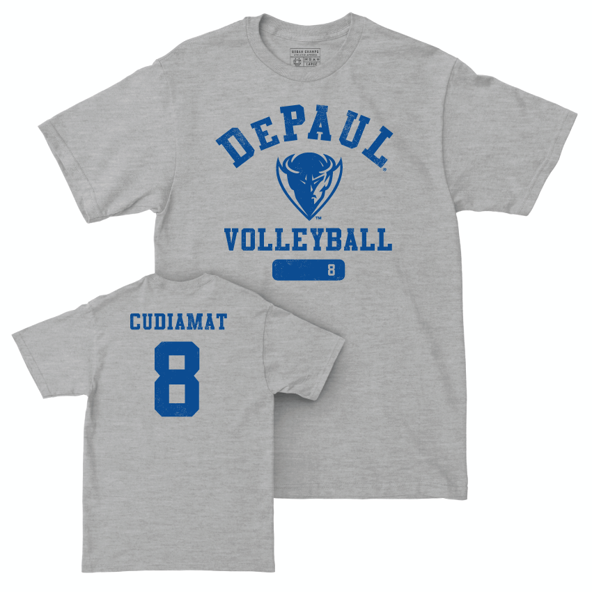 DePaul Volleyball Sport Grey Varsity Tee - Ashley Cudiamat | #8 Youth Small