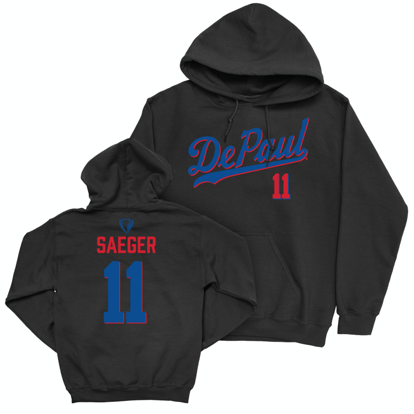 DePaul Women's Volleyball Black Script Hoodie - Amanda Saeger | #11 Youth Small