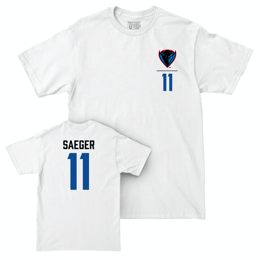 DePaul Women's Volleyball White Logo Comfort Colors Tee - Amanda Saeger | #11 Youth Small