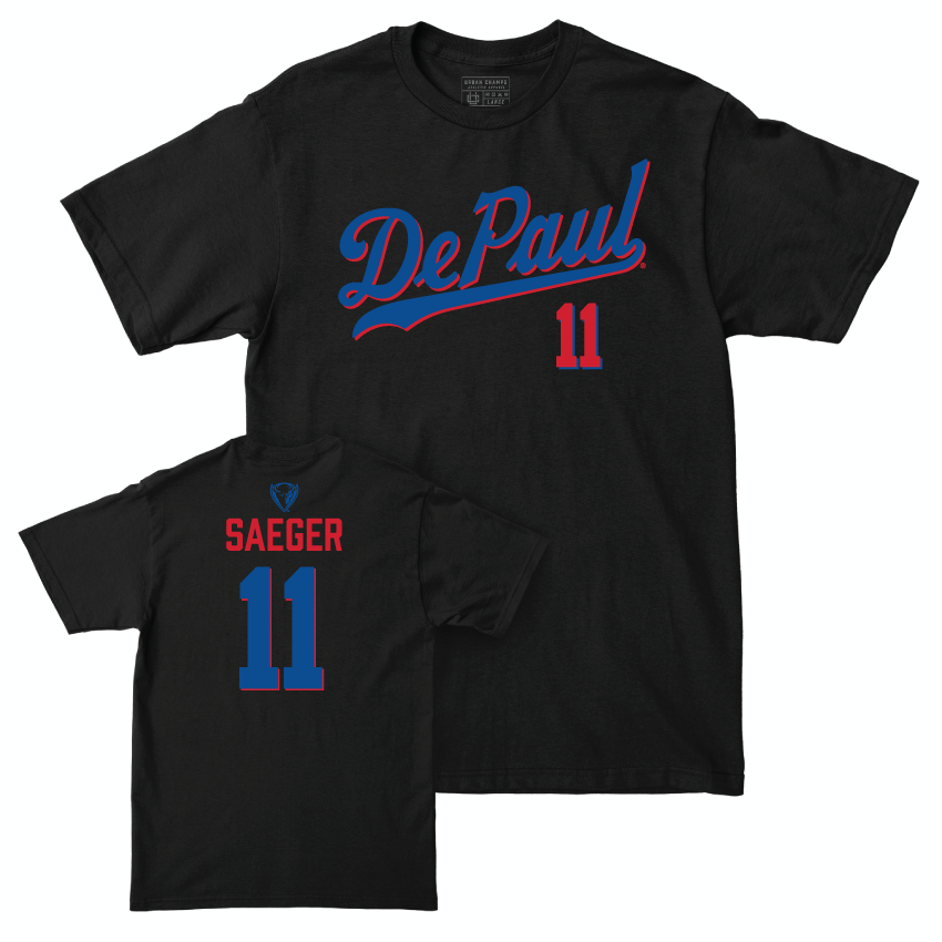 DePaul Women's Volleyball Black Script Tee - Amanda Saeger | #11 Youth Small