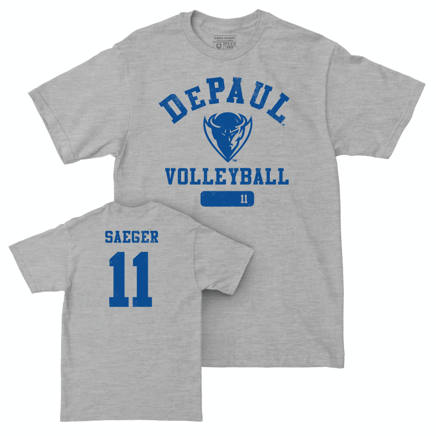 DePaul Women's Volleyball Sport Grey Varsity Tee - Amanda Saeger | #11 Youth Small