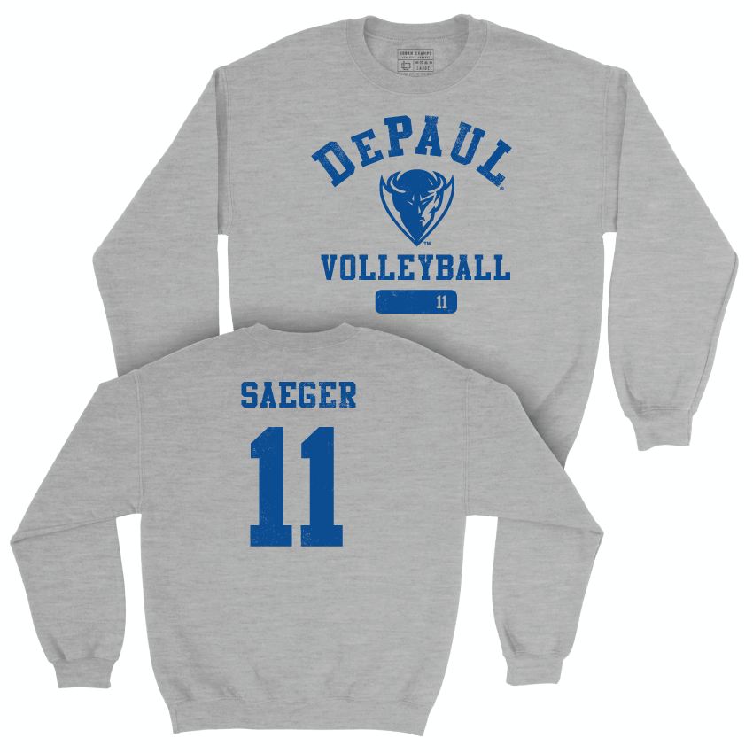 DePaul Women's Volleyball Sport Grey Varsity Crew - Amanda Saeger | #11 Youth Small