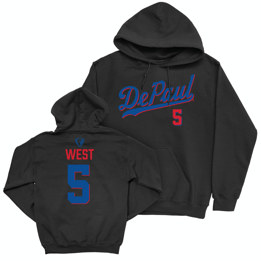 DePaul Women's Basketball Black Script Hoodie - Alayna West | #5 Youth Small