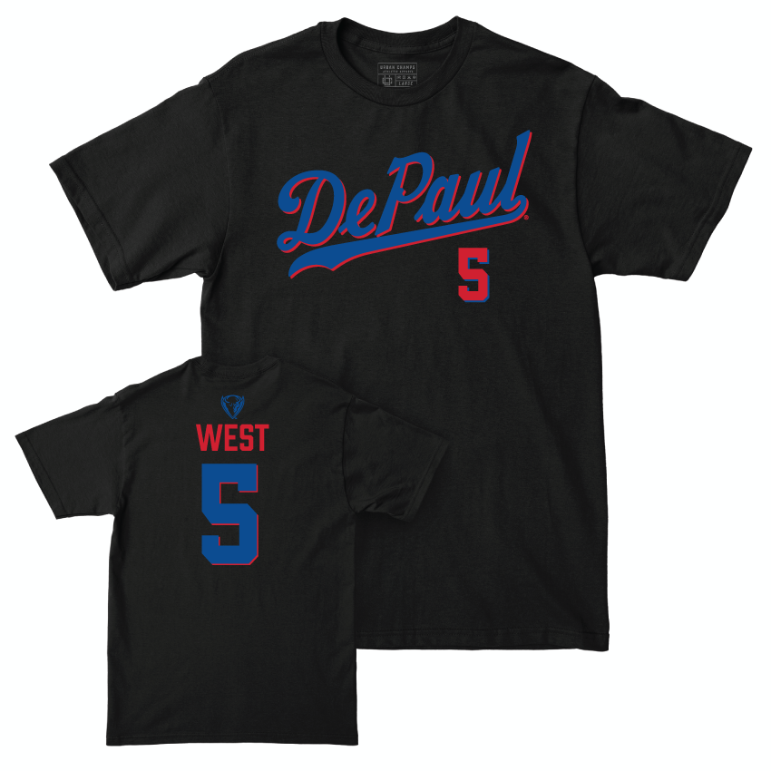 DePaul Women's Basketball Black Script Tee - Alayna West | #5 Youth Small