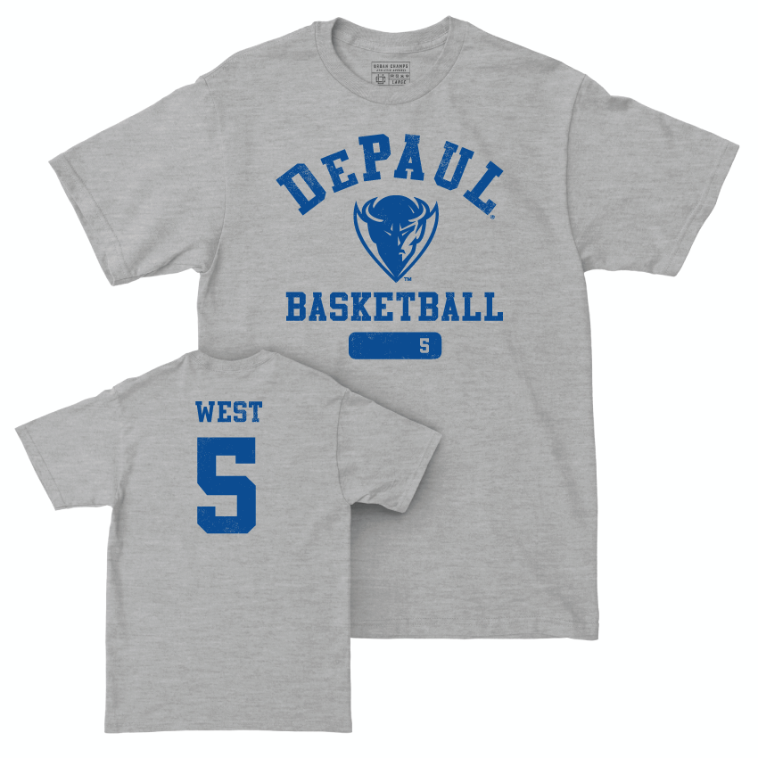 DePaul Women's Basketball Sport Grey Varsity Tee - Alayna West | #5 Youth Small