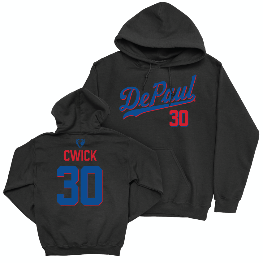 DePaul Softball Black Script Hoodie - Brooke Cwick | #30 Youth Small