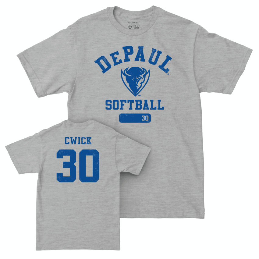 DePaul Softball Sport Grey Varsity Tee - Brooke Cwick | #30 Youth Small