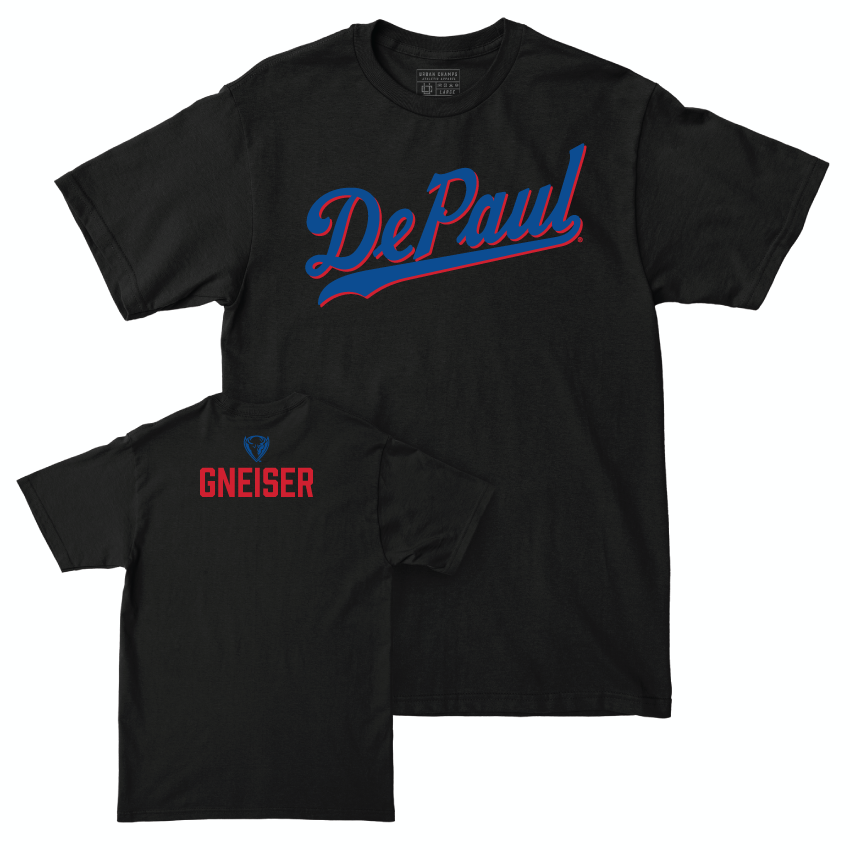 DePaul Golf Black Script Tee - Billy Gneiser | #10 Youth Small