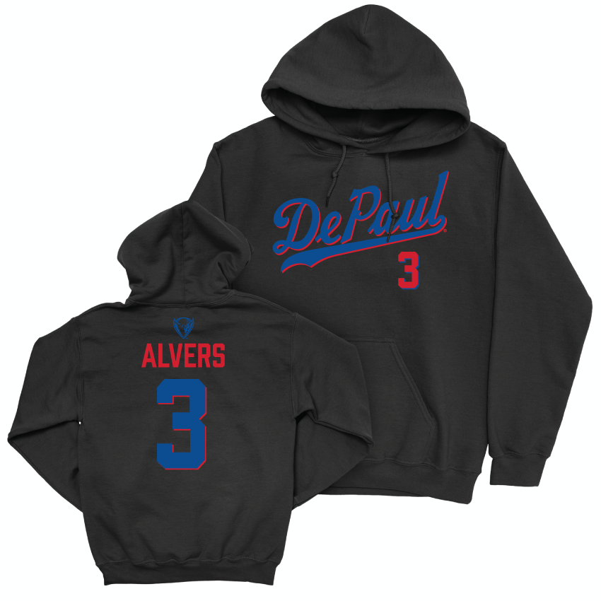 DePaul Softball Black Script Hoodie - Carly Alvers | #3 Youth Small