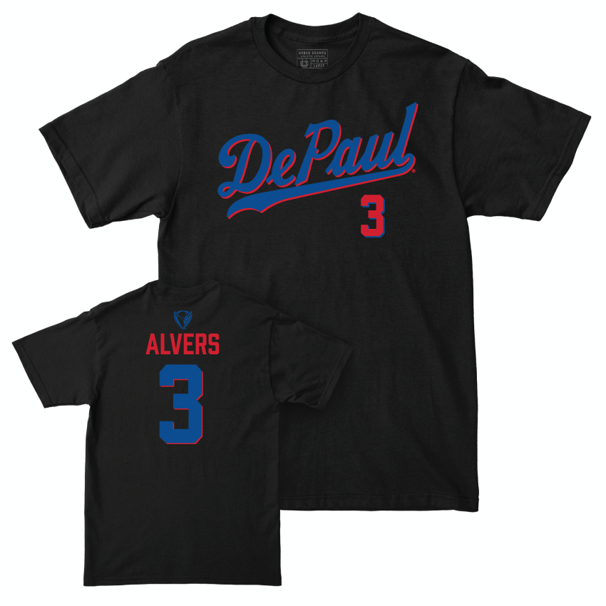 DePaul Softball Black Script Tee - Carly Alvers | #3 Youth Small