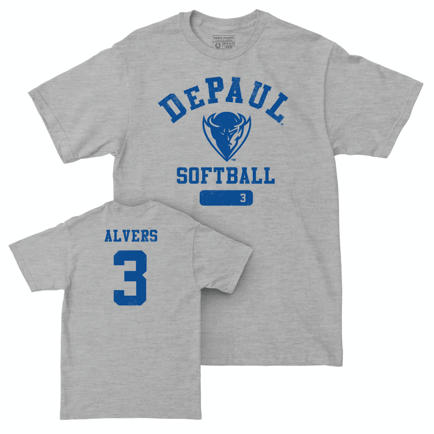 DePaul Softball Sport Grey Varsity Tee - Carly Alvers | #3 Youth Small