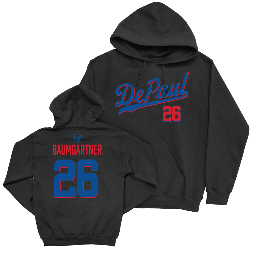 DePaul Men's Soccer Black Script Hoodie - Christian Baumgartner | #26 Youth Small