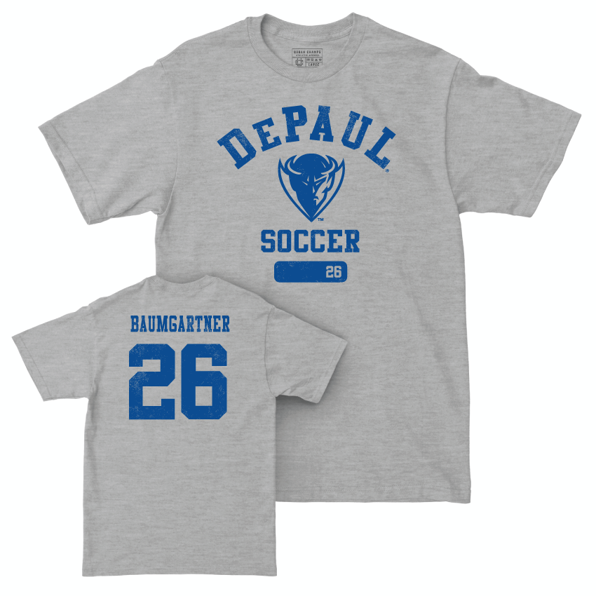 DePaul Men's Soccer Sport Grey Varsity Tee - Christian Baumgartner | #26 Youth Small