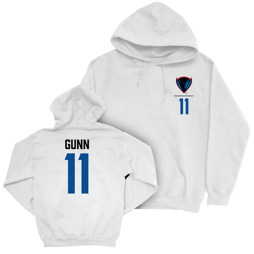 DePaul Men's Basketball White Logo Hoodie - CJ Gunn | #11 Youth Small