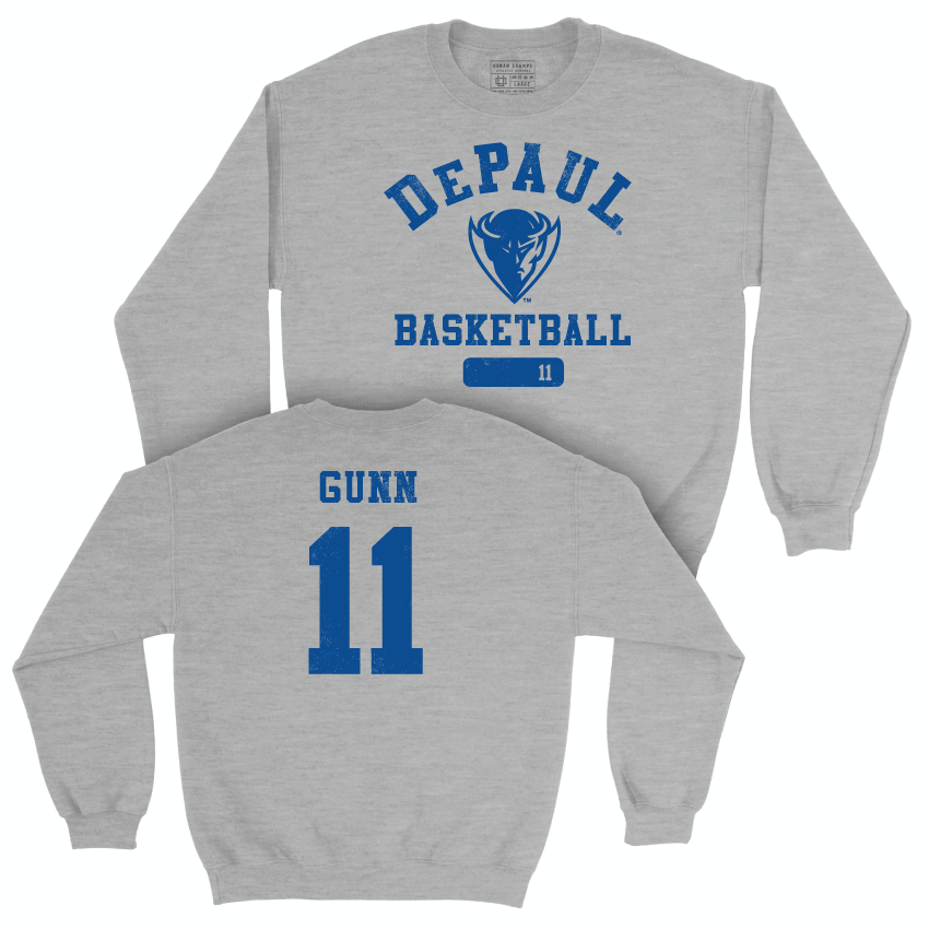 DePaul Men's Basketball Sport Grey Varsity Crew - CJ Gunn | #11 Youth Small