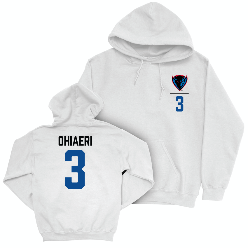 DePaul Women's Basketball White Logo Hoodie - Charlece Ohiaeri | #3 Youth Small