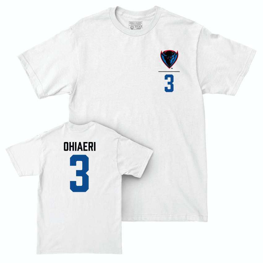 DePaul Women's Basketball White Logo Comfort Colors Tee - Charlece Ohiaeri | #3 Youth Small