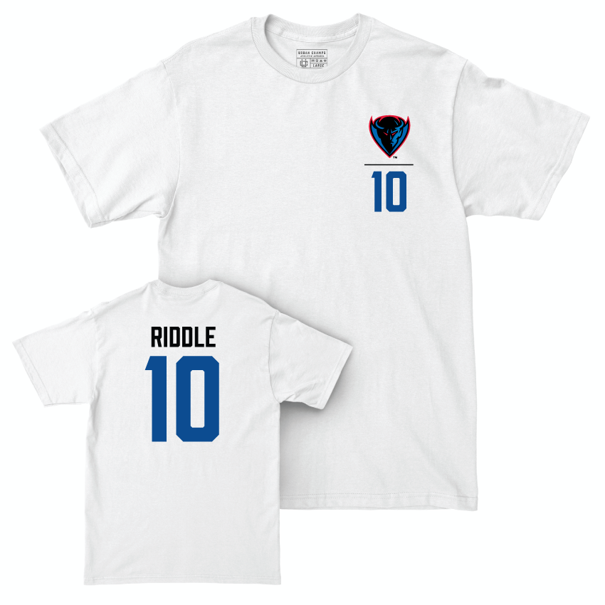 DePaul Men's Basketball White Logo Comfort Colors Tee - Chris Riddle | #10 Youth Small