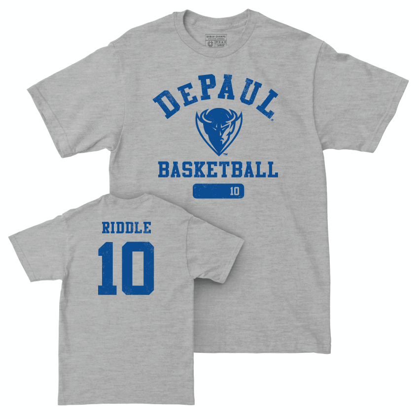 DePaul Men's Basketball Sport Grey Varsity Tee - Chris Riddle | #10 Youth Small