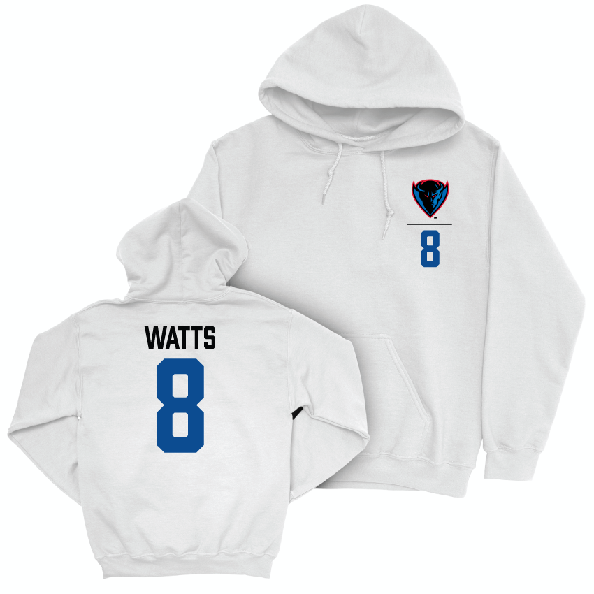 DePaul Men's Soccer White Logo Hoodie - Callum Watts | #8 Youth Small