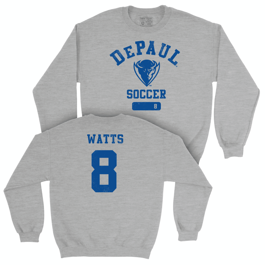 DePaul Men's Soccer Sport Grey Varsity Crew - Callum Watts | #8 Youth Small