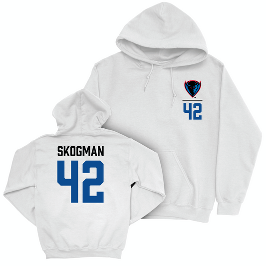 DePaul Men's Basketball White Logo Hoodie - David Skogman | #42 Youth Small