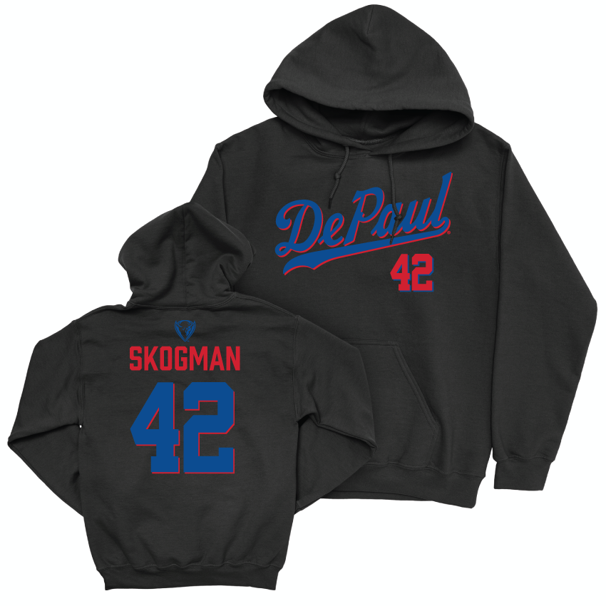 DePaul Men's Basketball Black Script Hoodie - David Skogman | #42 Youth Small