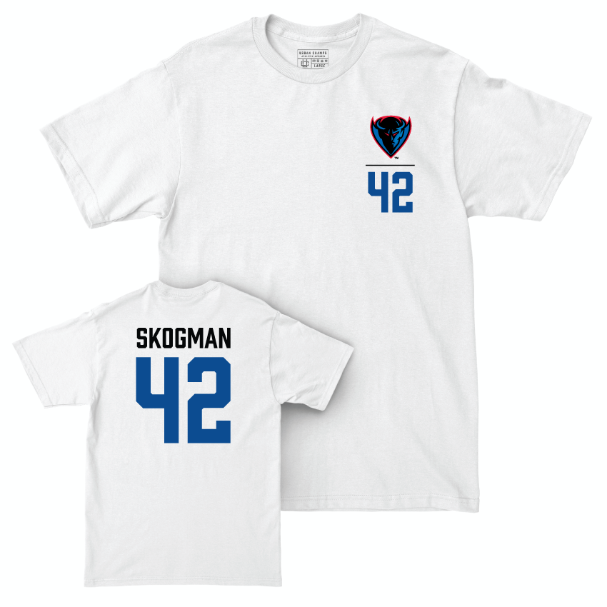 DePaul Men's Basketball White Logo Comfort Colors Tee - David Skogman | #42 Youth Small