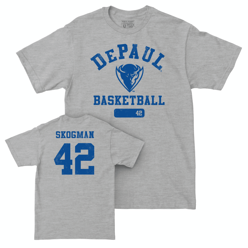 DePaul Men's Basketball Sport Grey Varsity Tee - David Skogman | #42 Youth Small