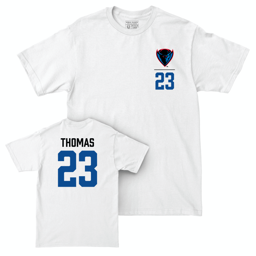 DePaul Men's Basketball White Logo Comfort Colors Tee - David Thomas | #23 Youth Small