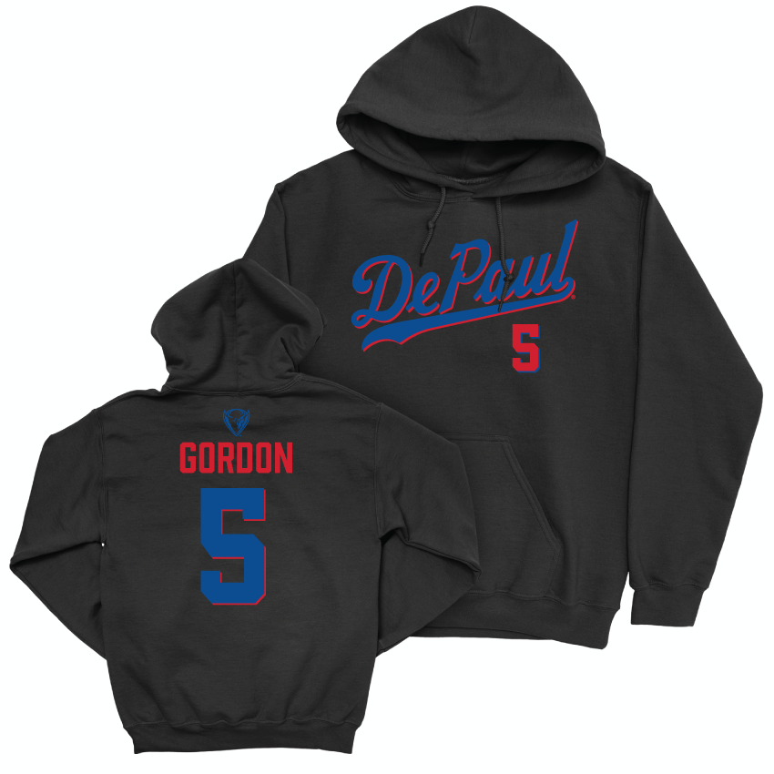 DePaul Men's Soccer Black Script Hoodie - Ethan Gordon | #5 Youth Small