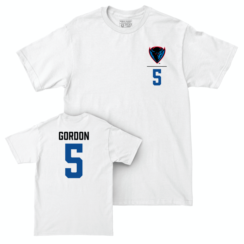 DePaul Men's Soccer White Logo Comfort Colors Tee - Ethan Gordon | #5 Youth Small