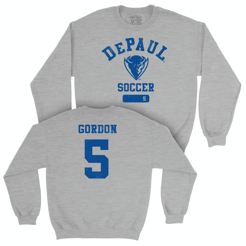 DePaul Men's Soccer Sport Grey Varsity Crew - Ethan Gordon | #5 Youth Small