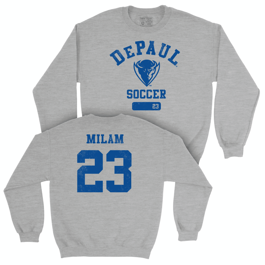 DePaul Women's Soccer Sport Grey Varsity Crew - Elena Milam | #23 Youth Small