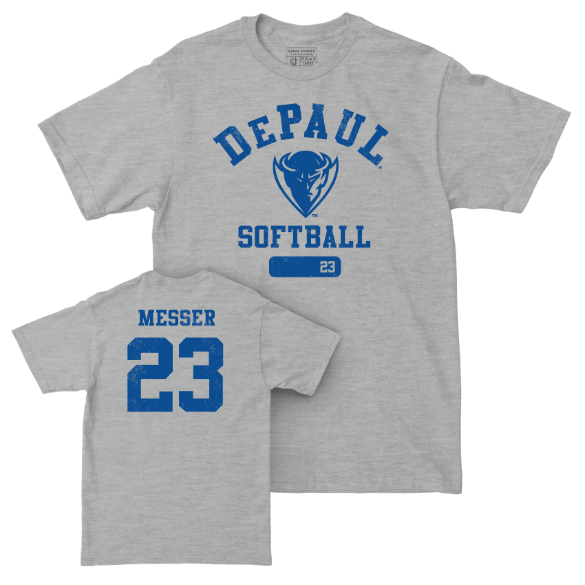 DePaul Softball Sport Grey Varsity Tee - Hannah Messer | #23 Youth Small