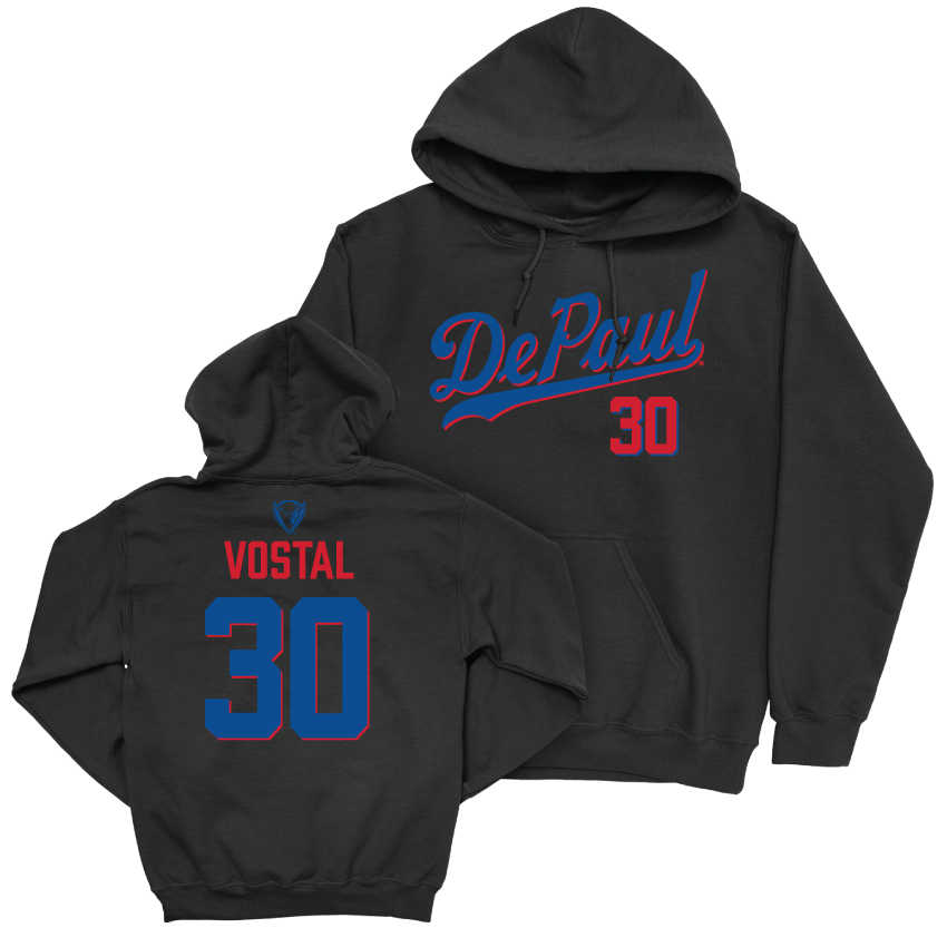 DePaul Men's Soccer Black Script Hoodie - Hayden Vostal | #30 Youth Small