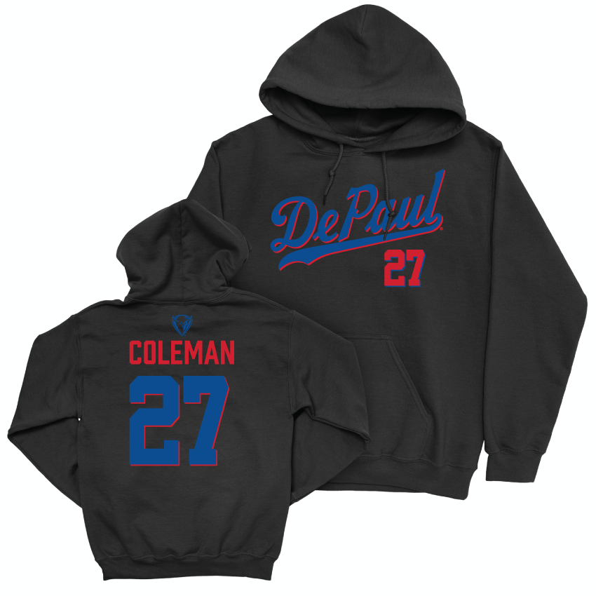 DePaul Men's Soccer Black Script Hoodie - Izaiah Coleman | #27 Youth Small