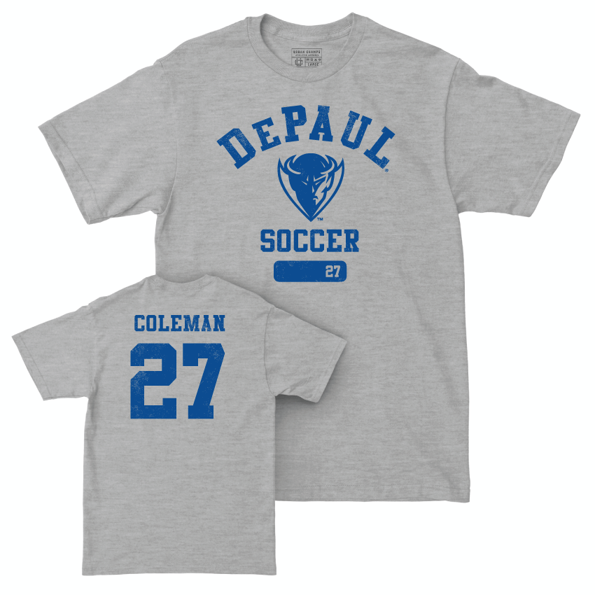 DePaul Men's Soccer Sport Grey Varsity Tee - Izaiah Coleman | #27 Youth Small