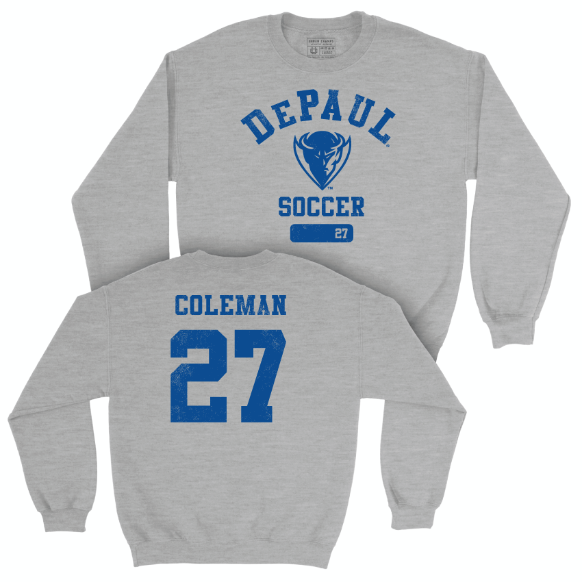 DePaul Men's Soccer Sport Grey Varsity Crew - Izaiah Coleman | #27 Youth Small