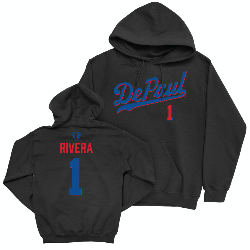 DePaul Men's Basketball Black Script Hoodie - Isaiah Rivera | #1 Youth Small