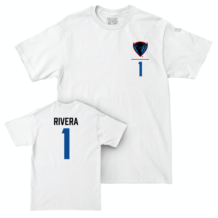 DePaul Men's Basketball White Logo Comfort Colors Tee - Isaiah Rivera | #1 Youth Small