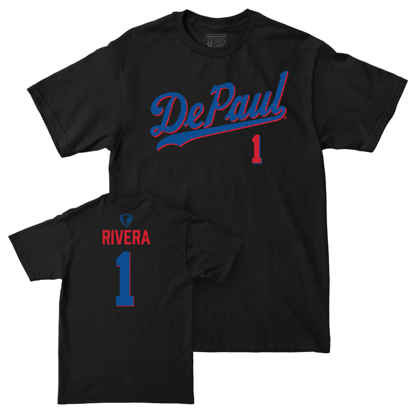 DePaul Men's Basketball Black Script Tee - Isaiah Rivera | #1 Youth Small