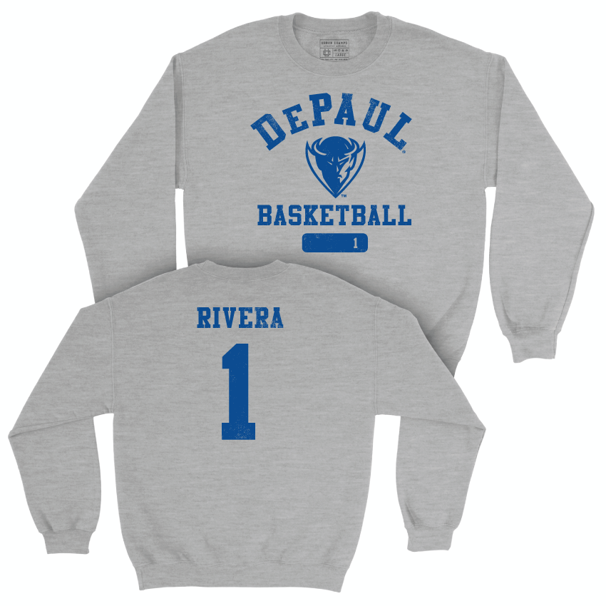 DePaul Men's Basketball Sport Grey Varsity Crew - Isaiah Rivera | #1 Youth Small