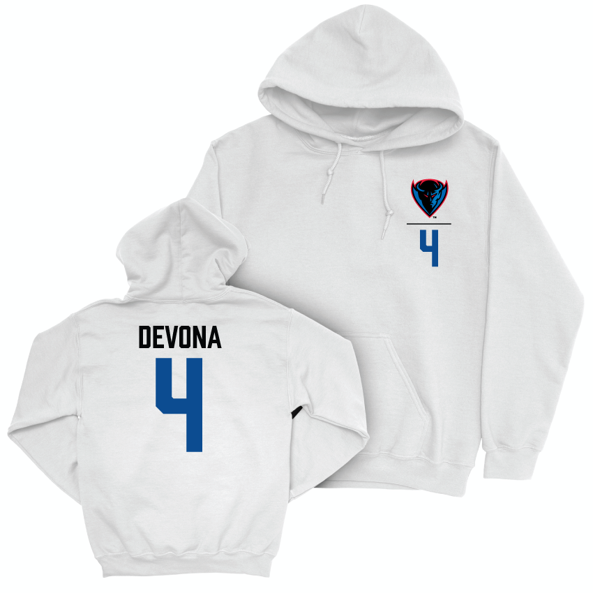 DePaul Women's Soccer White Logo Hoodie - Jen Devona | #4 Youth Small