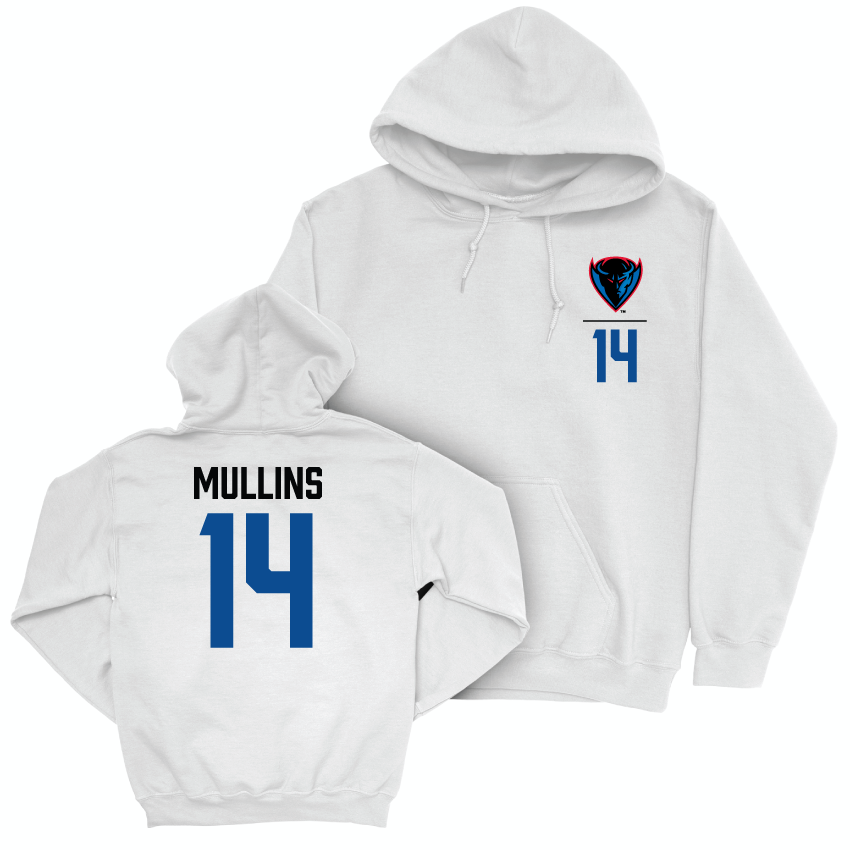 DePaul Men's Soccer White Logo Hoodie - Liam Mullins | #14 Youth Small