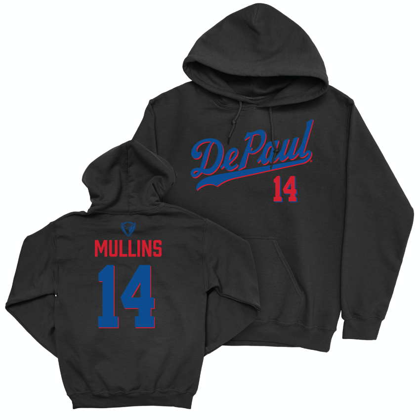 DePaul Men's Soccer Black Script Hoodie - Liam Mullins | #14 Youth Small