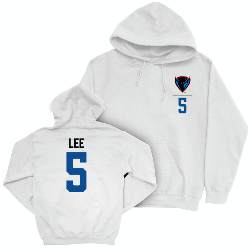 DePaul Women's Soccer White Logo Hoodie - Mackenzie Lee | #5 Youth Small