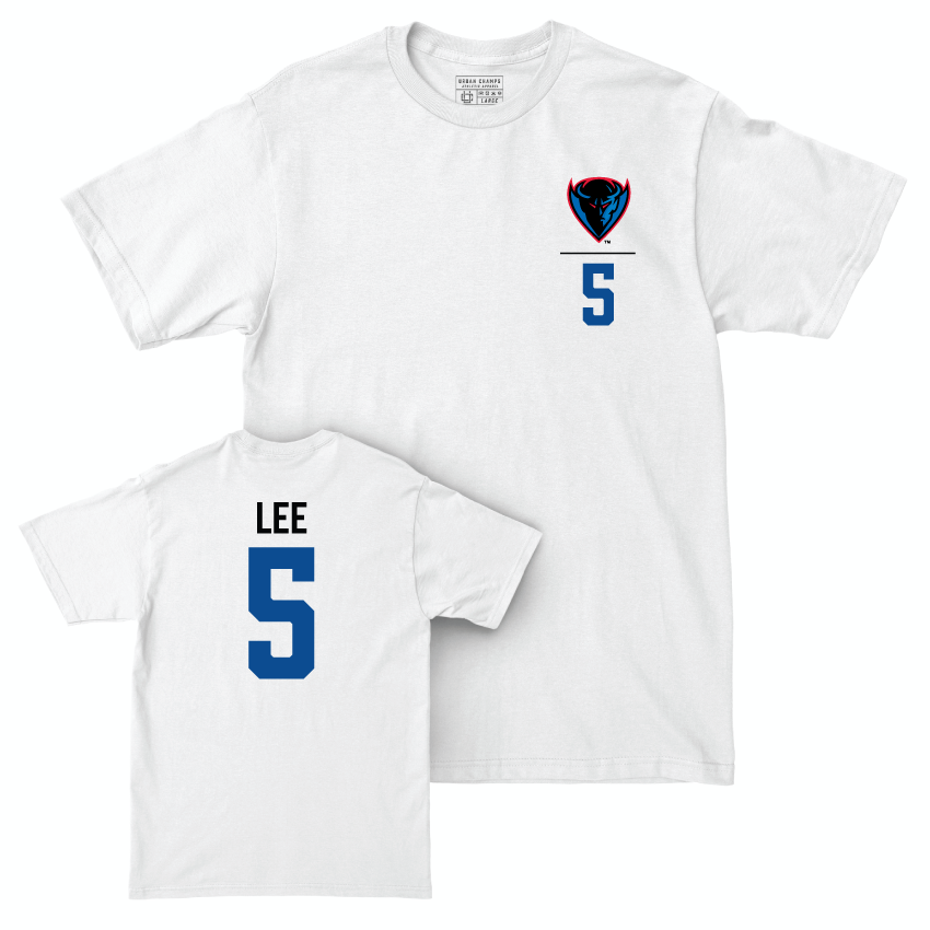 DePaul Women's Soccer White Logo Comfort Colors Tee - Mackenzie Lee | #5 Youth Small