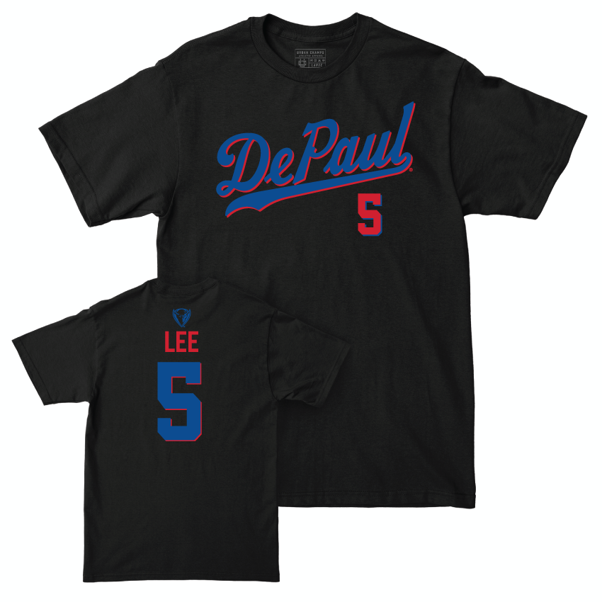 DePaul Women's Soccer Black Script Tee - Mackenzie Lee | #5 Youth Small