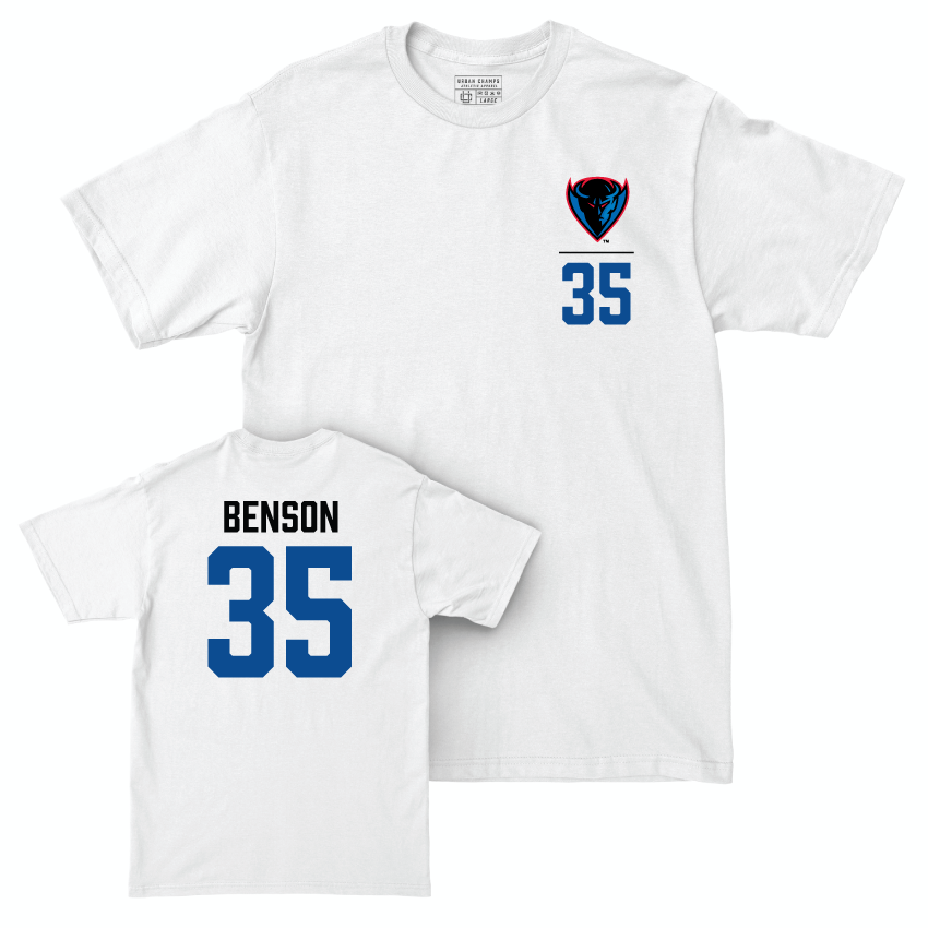 DePaul Men's Basketball White Logo Comfort Colors Tee - Nj Benson | #35 Youth Small